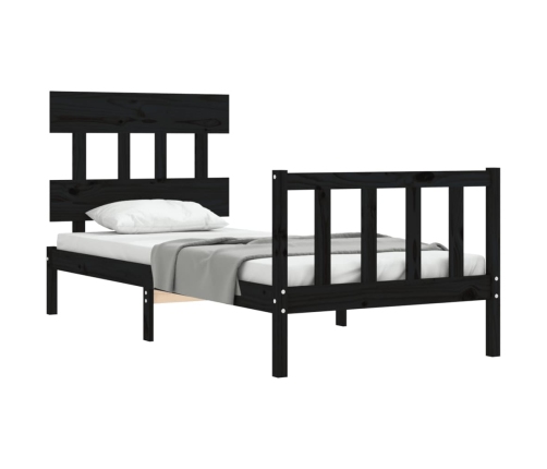 Estructura de cama individual con cabecero madera maciza negro