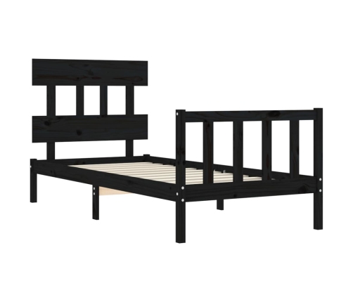 Estructura de cama individual con cabecero madera maciza negro