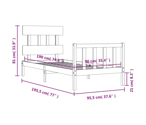 Estructura de cama con cabecero madera maciza