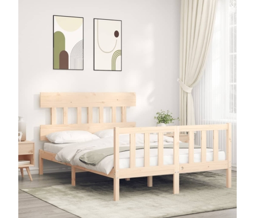 Estructura de cama de matrimonio con cabecero madera maciza