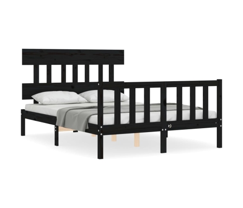 Estructura cama de matrimonio con cabecero madera maciza negro