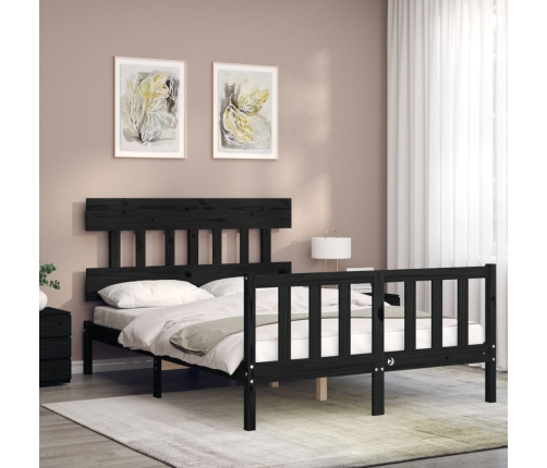 Estructura cama de matrimonio con cabecero madera maciza negro