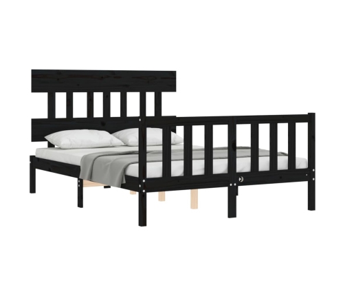 Estructura cama de matrimonio con cabecero madera maciza negro