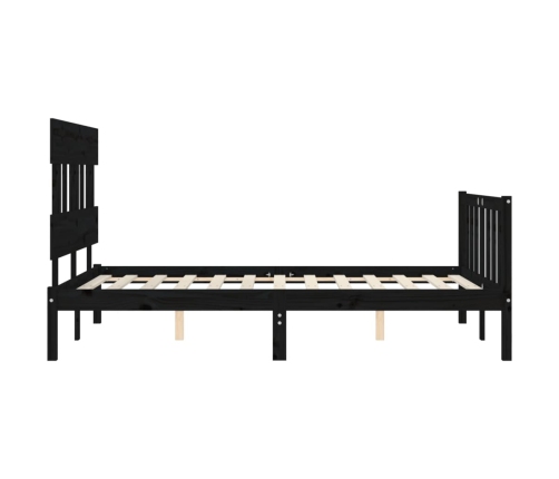 Estructura cama de matrimonio con cabecero madera maciza negro