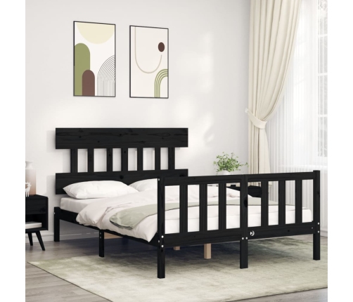 Estructura cama de matrimonio con cabecero madera maciza negro