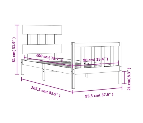 Estructura de cama sin colchón madera de pino blanca 90x200 cm