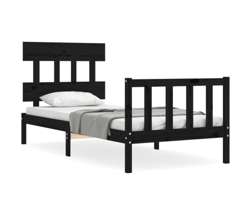 Estructura de cama con cabecero madera maciza negro 100x200 cm