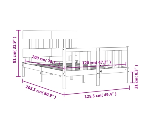 Estructura de cama sin colchón madera de pino maciza 120x200 cm