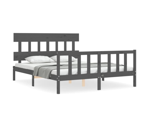 Estructura de cama matrimonio con cabecero madera maciza gris