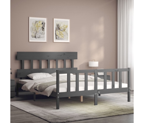 Estructura de cama matrimonio con cabecero madera maciza gris