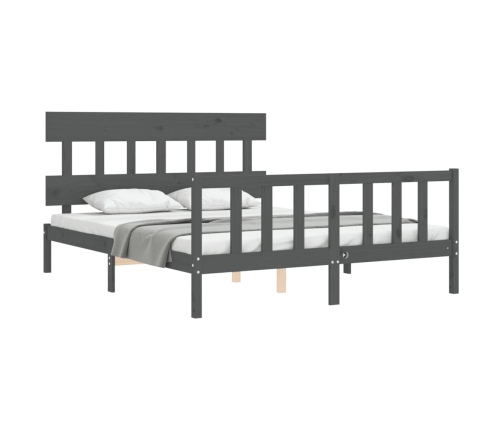 Estructura de cama matrimonio con cabecero madera maciza gris