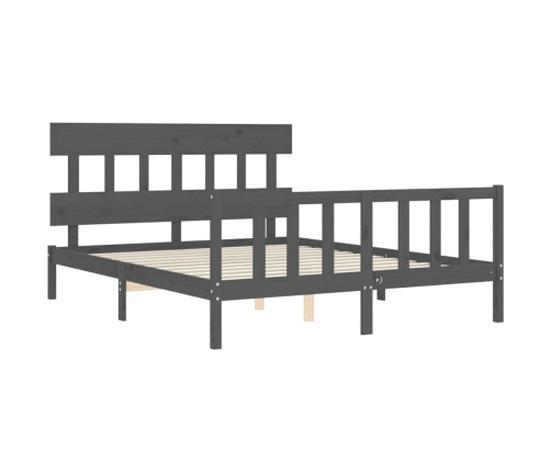 Estructura de cama matrimonio con cabecero madera maciza gris