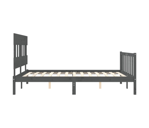 Estructura de cama matrimonio con cabecero madera maciza gris