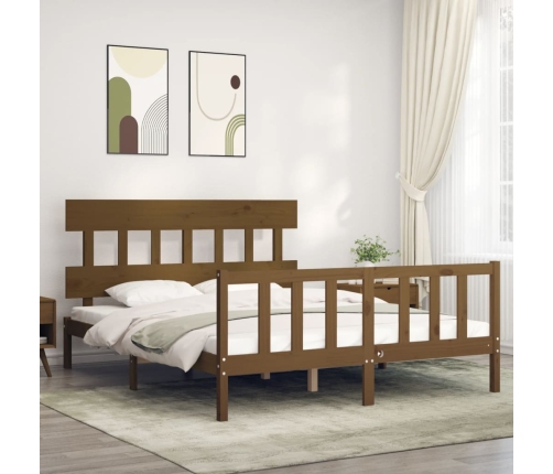 Estructura de cama matrimonio con cabecero madera marrón miel