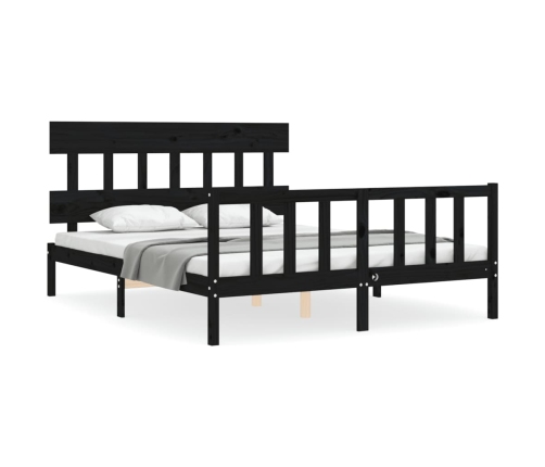 vidaXL Estructura cama de matrimonio con cabecero madera maciza negro