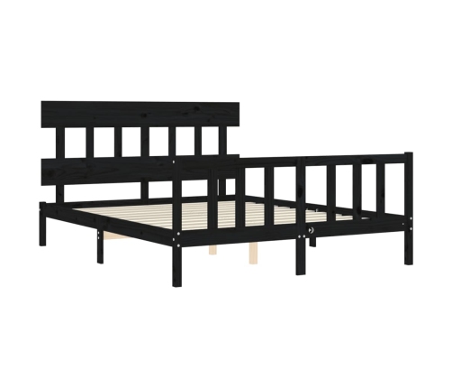 vidaXL Estructura cama de matrimonio con cabecero madera maciza negro