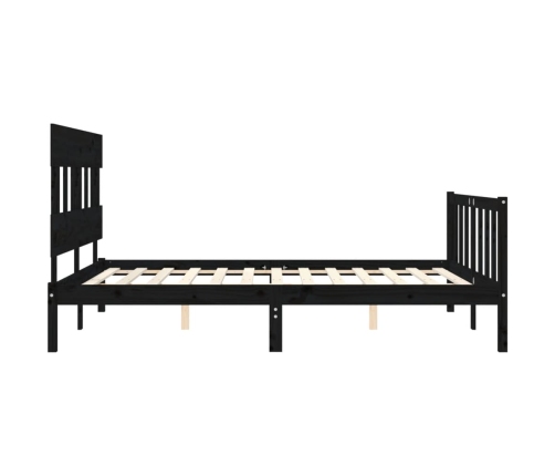 vidaXL Estructura cama de matrimonio con cabecero madera maciza negro