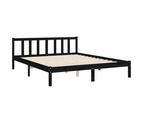 vidaXL Estructura cama de matrimonio con cabecero madera maciza negro