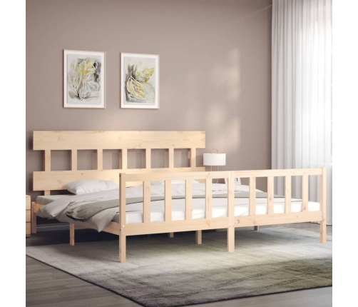 Estructura de cama de matrimonio con cabecero madera maciza