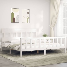 Estructura cama de matrimonio con cabecero madera maciza blanco