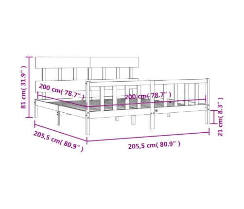 Estructura de cama sin colchón madera maciza de pino 200x200 cm