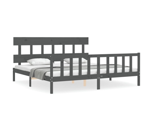 Estructura de cama con cabecero madera maciza gris 200x200cm