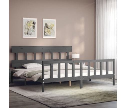 Estructura de cama con cabecero madera maciza gris 200x200cm