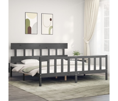 Estructura de cama con cabecero madera maciza gris 200x200cm