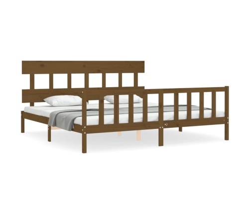 Estructura cama y cabecero madera maciza marrón miel 200x200 cm