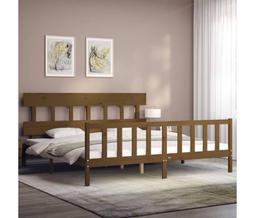 Estructura cama y cabecero madera maciza marrón miel 200x200 cm