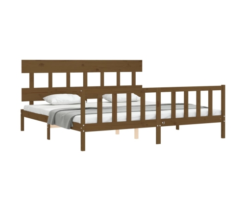 Estructura cama y cabecero madera maciza marrón miel 200x200 cm
