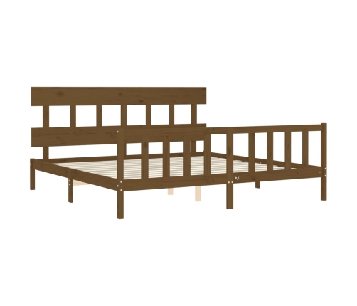 Estructura cama y cabecero madera maciza marrón miel 200x200 cm