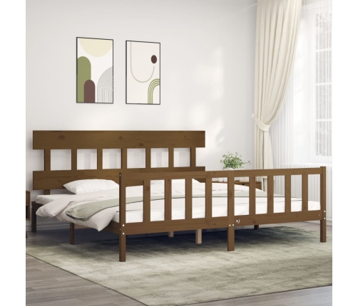 Estructura cama y cabecero madera maciza marrón miel 200x200 cm
