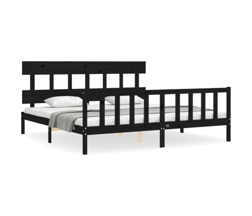 Estructura de cama con cabecero madera maciza negro 200x200 cm