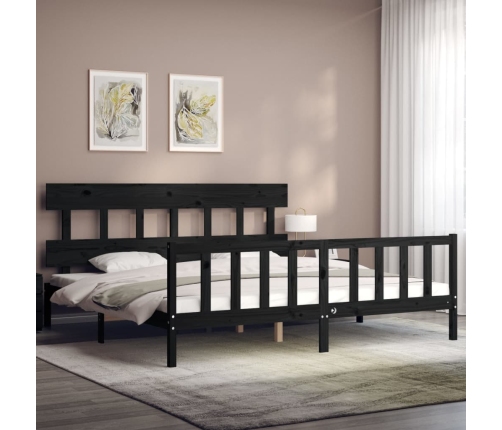 Estructura de cama con cabecero madera maciza negro 200x200 cm