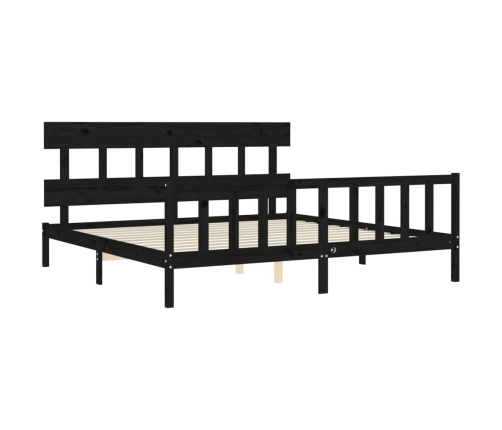 Estructura de cama con cabecero madera maciza negro 200x200 cm