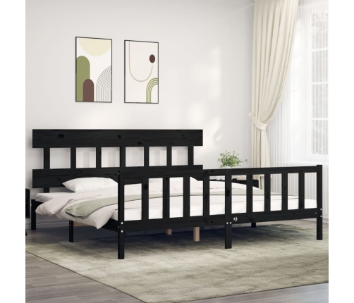 Estructura de cama con cabecero madera maciza negro 200x200 cm