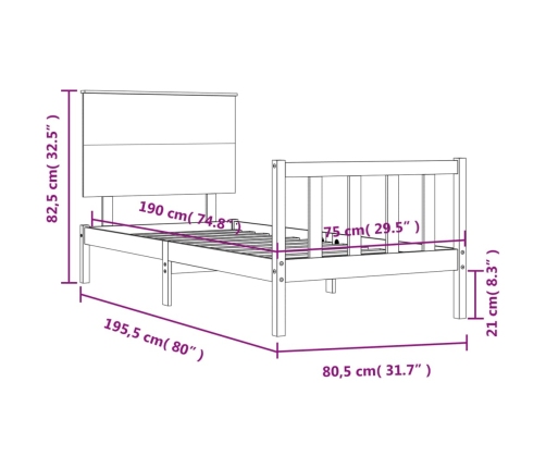 Estructura de cama individual con cabecero madera maciza