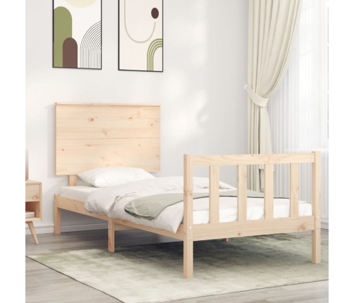 Estructura de cama individual con cabecero madera maciza