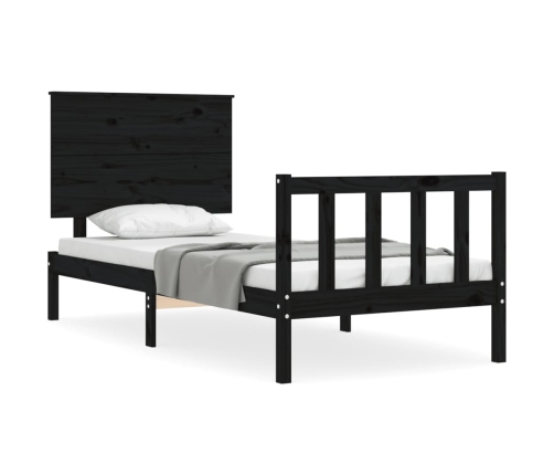 Estructura de cama individual con cabecero madera maciza negro