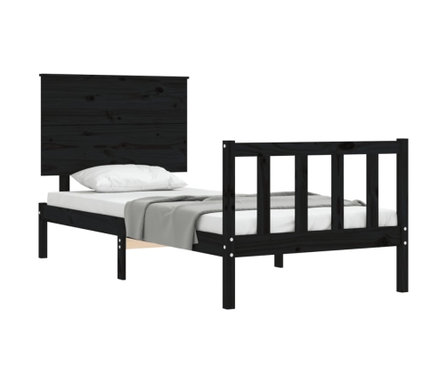 Estructura de cama individual con cabecero madera maciza negro