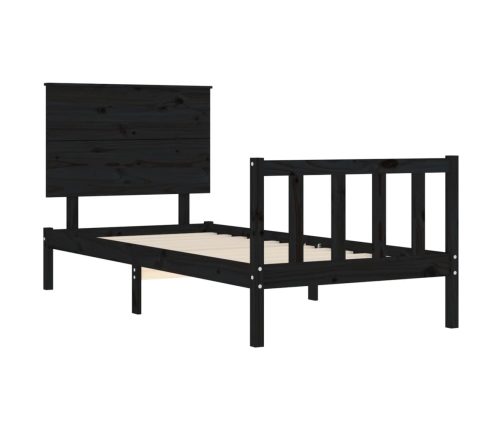 Estructura de cama individual con cabecero madera maciza negro