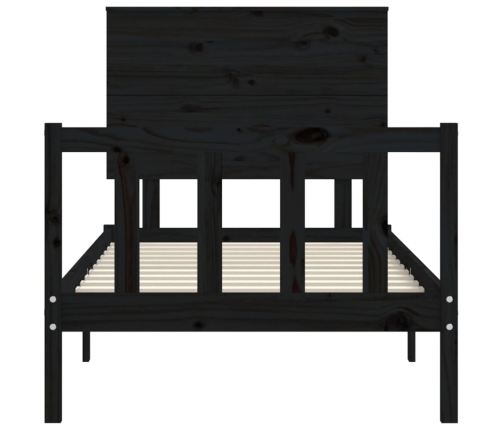 Estructura de cama individual con cabecero madera maciza negro