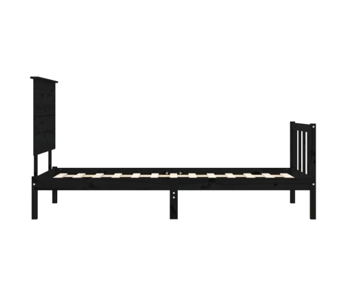 Estructura de cama individual con cabecero madera maciza negro