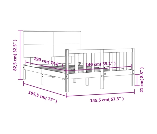 Estructura de cama sin colchón madera maciza de pino 140x190 cm