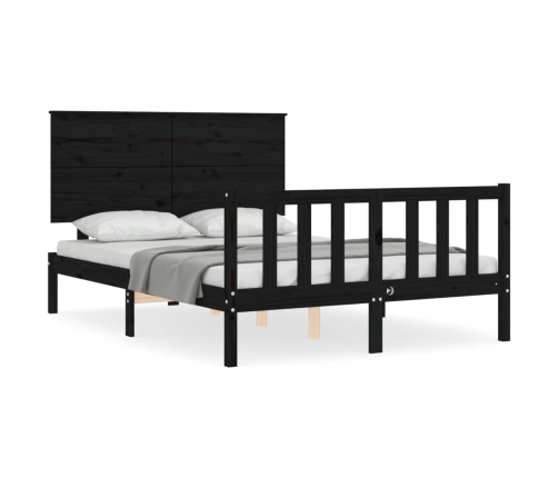 Estructura de cama con cabecero madera maciza negro 140x190 cm