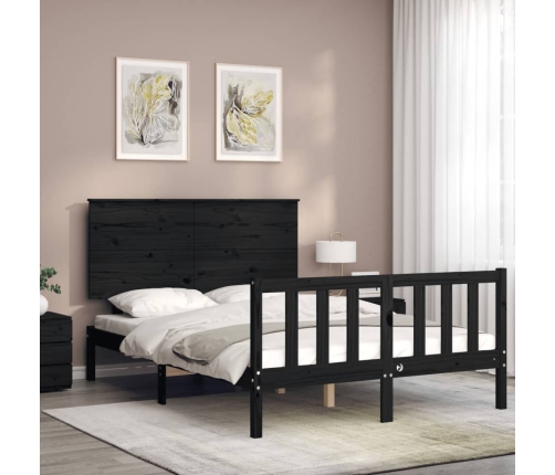 Estructura de cama con cabecero madera maciza negro 140x190 cm