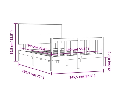 Estructura de cama con cabecero madera maciza negro 140x190 cm