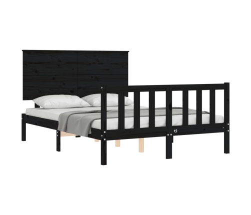 Estructura de cama con cabecero madera maciza negro 140x190 cm