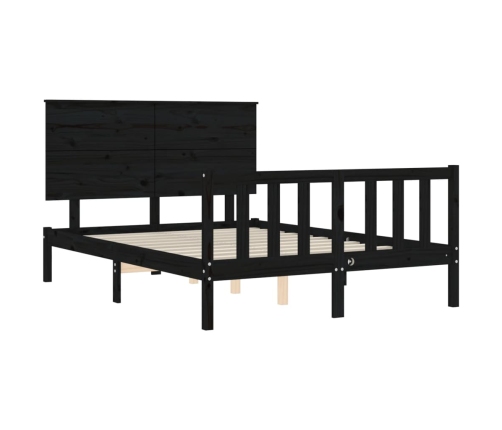 Estructura de cama con cabecero madera maciza negro 140x190 cm